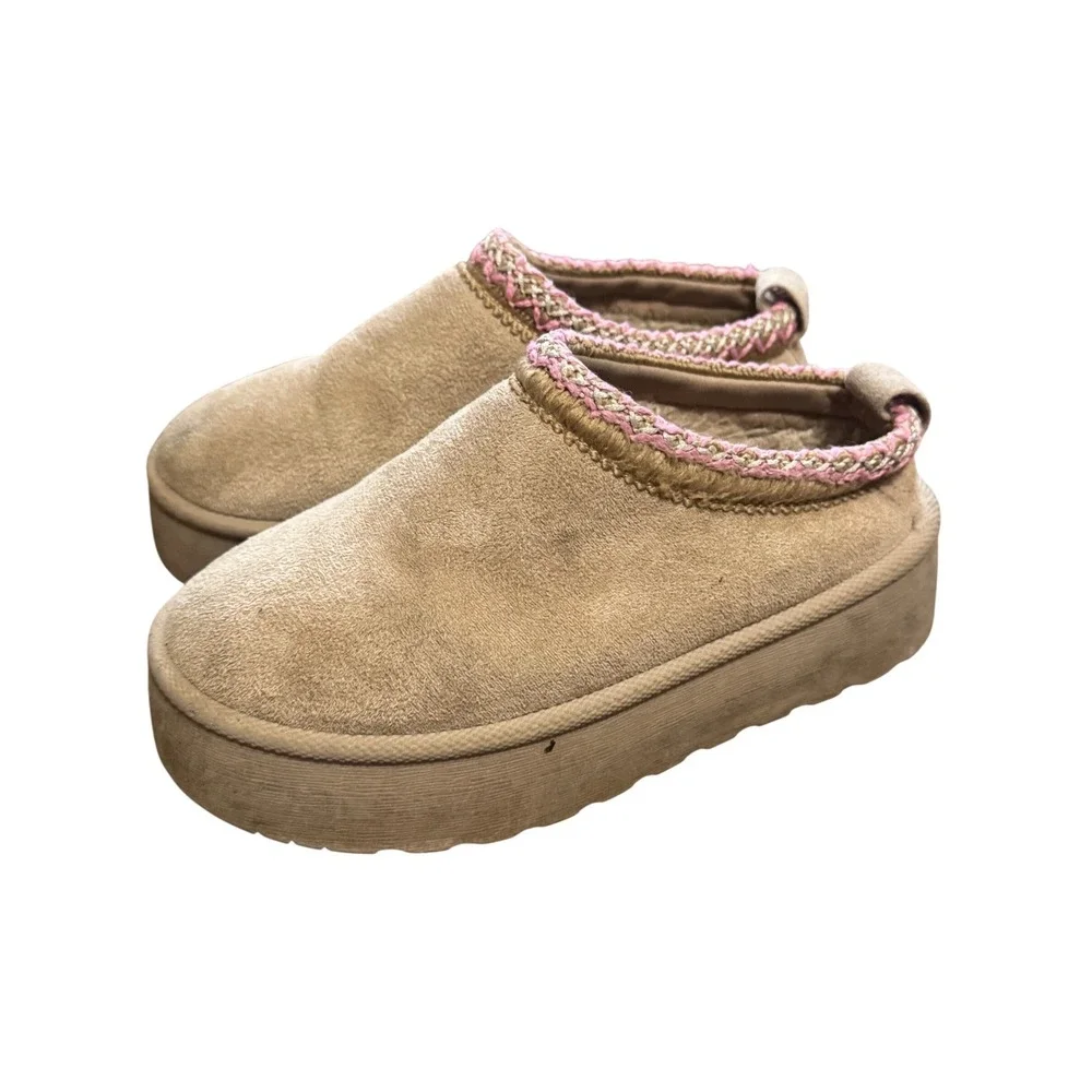 Olivia & Kate Platform Slippers Kids Size‎ 13 Tan Pink Faux Fur Good Condition